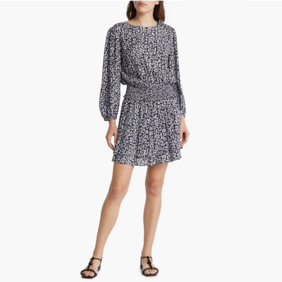 RAILS Inez Mini Dress size XS Purple Black Batik Cheetah Print Smocked Waist NWT - Picture 3 of 11